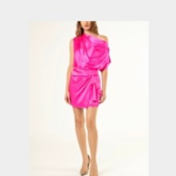 NWT MICHELLE MASON 100% Silk Asymmetrical Drape Pleat One Shoulder Pink Top Sz 2 - Picture 3 of 3